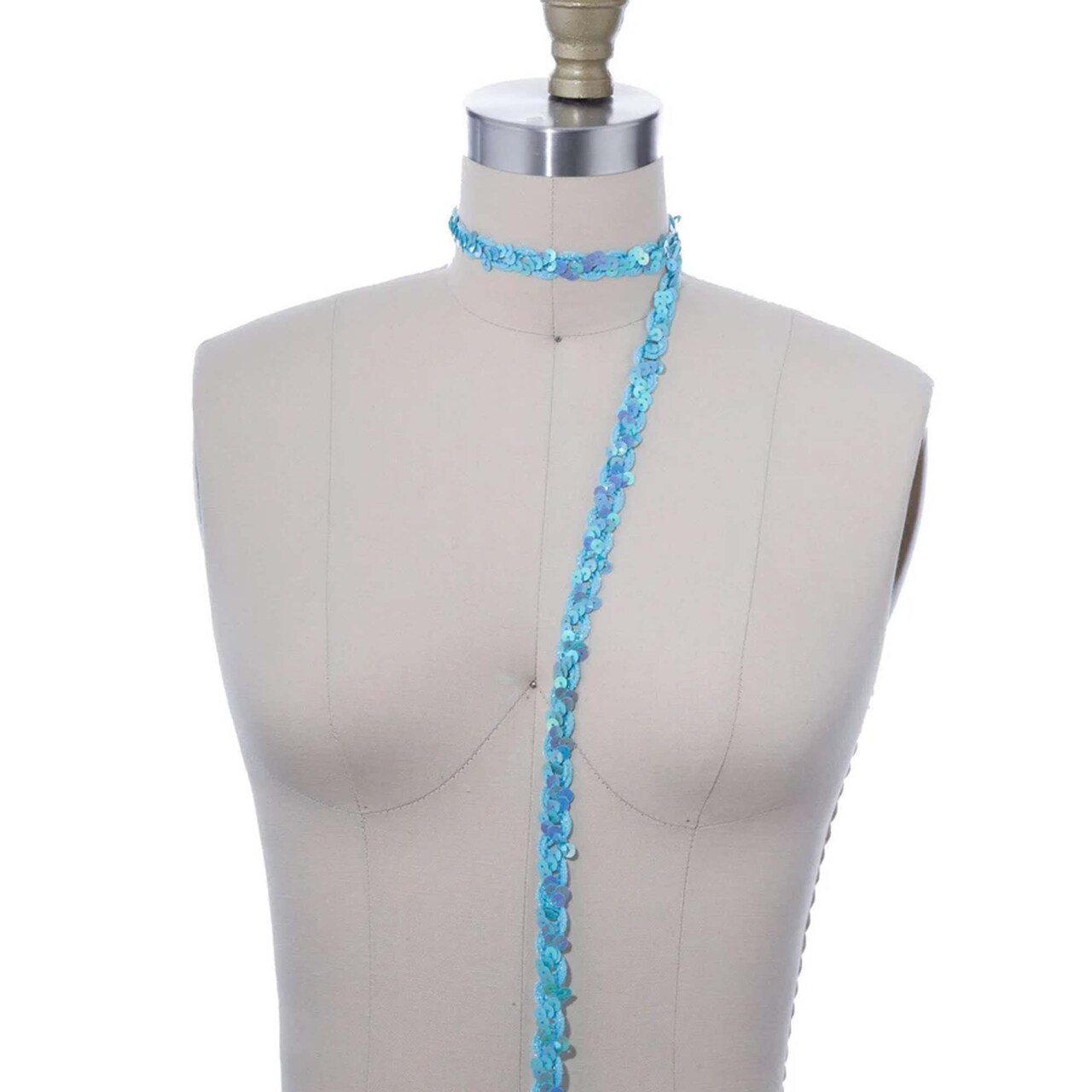 2 Yards Blue Non-Stretch Sequin Ribbon Trim with Iridescent Accents Perfect